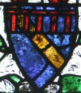 The coat of arms of Carminow in a window in Bere Ferrers, Devon